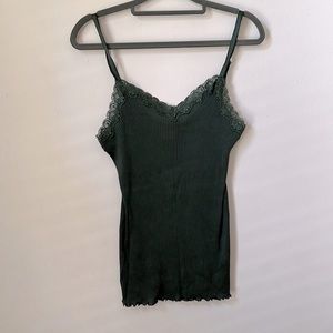 BCBGMaxAzria Jewel Green Tank Top with Lace Trim